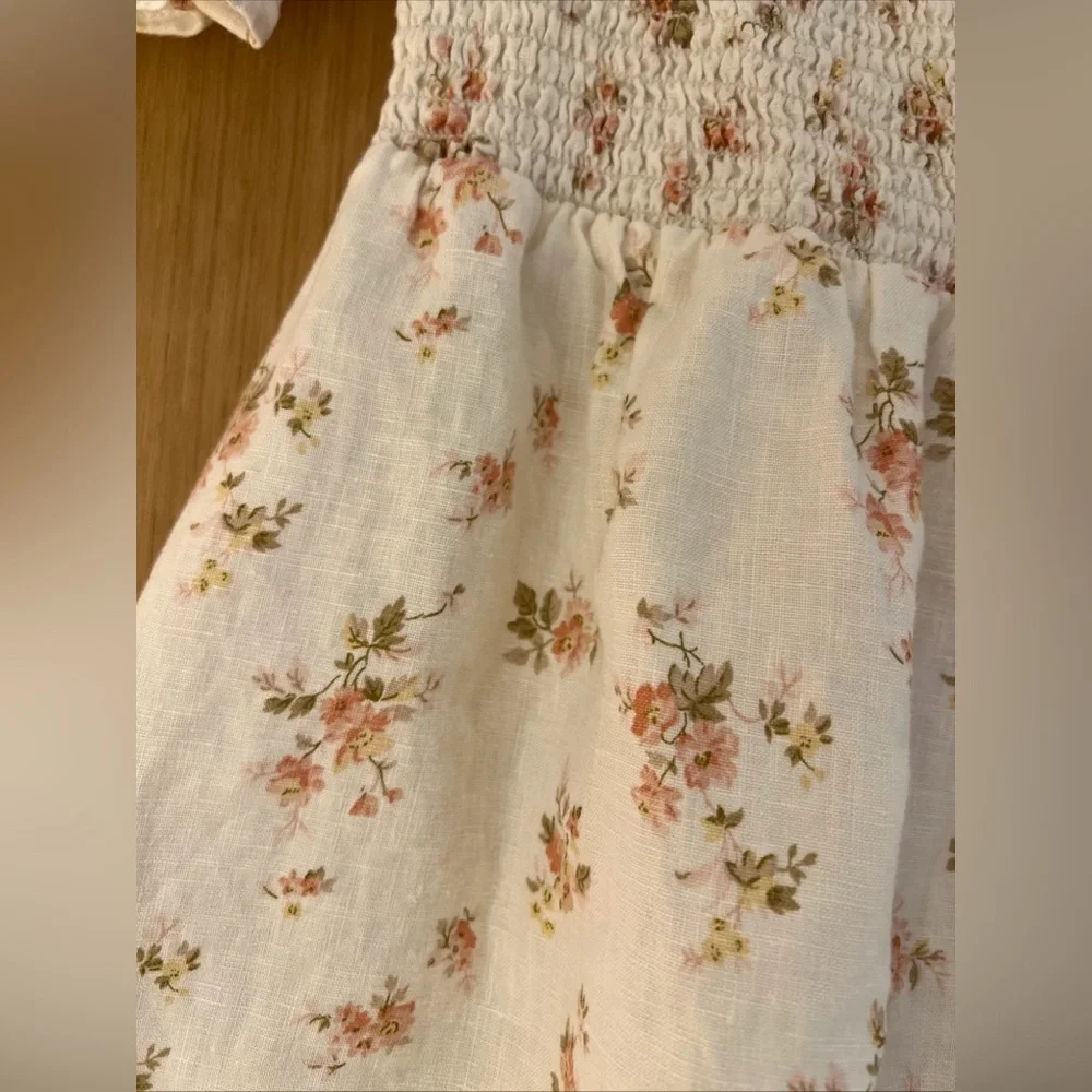 Reformation Marabella Linen Smocked Front Slit Midi Dress Mildred Cream Large - Picture 6 of 10